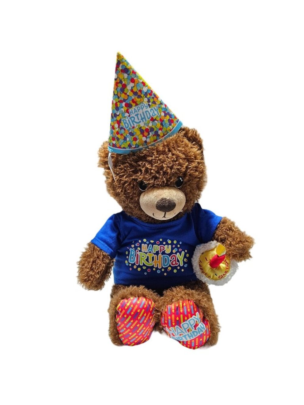 Build a Bear Happy Birthday 14 inch Plush Cupcake Blue T-Shirt Hat Stuffed Toy